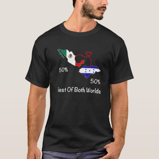 ハーフメキシコ半ホンジュラス国旗の地図メキシコ地図 Tシャツ (正面)