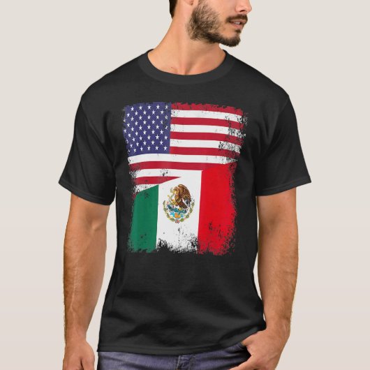 ハーフメキシコ国旗ヴィンテージメキシコ米国 Tシャツ (正面)