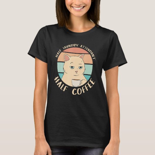 ハーフランドリー付き添い人ハーフコーヒー猫 Tシャツ (正面)