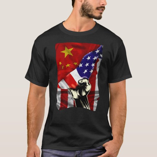 ハーフ中国のアメリカ国旗のルーツUSA国旗の中国DN Tシャツ (正面)
