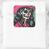 ハーフ女性のカーボーイハーフポップ・アートのスケルトン不気味アートステッカー スクエアシール (バッグ)