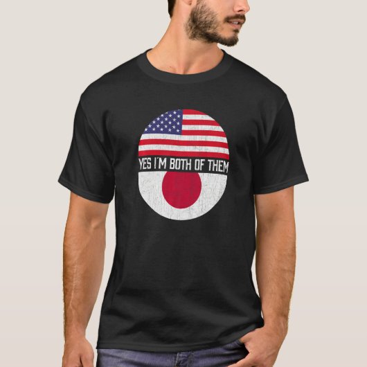 ハーフ日本のアメリカ半米国国旗の家族ヘリタ Tシャツ (正面)