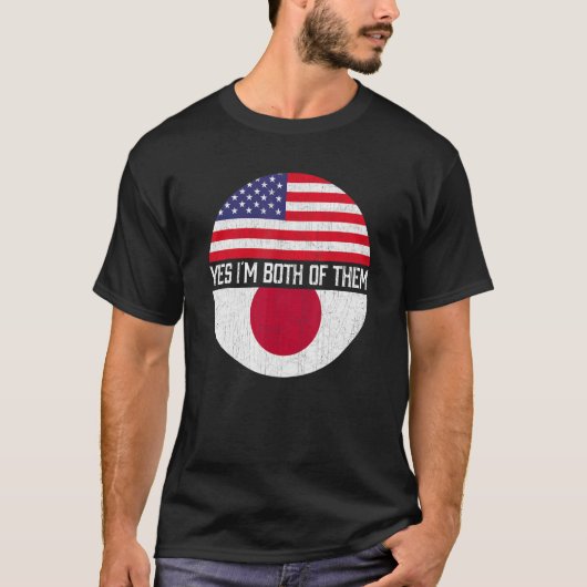 ハーフ日本のアメリカ半米国国旗の家族ヘリタ Tシャツ (正面)