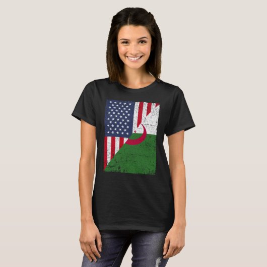 ハーフ米国国旗アルバニア半国旗アルバニア系アメリカ人アルバニア Tシャツ (正面フル)