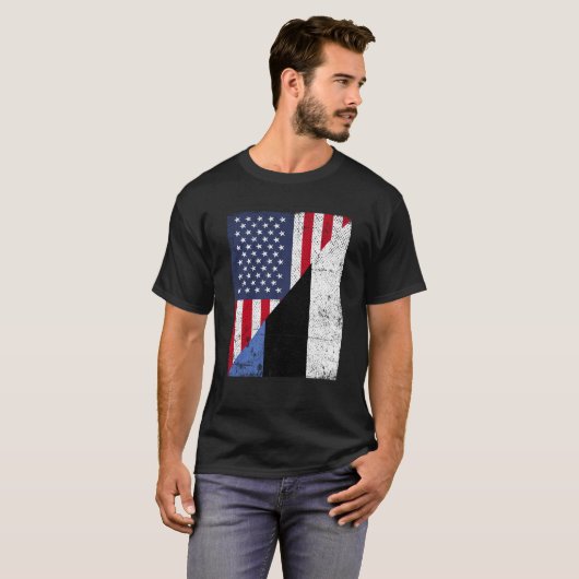ハーフ米国国旗エストニア州旗 Tシャツ (正面フル)