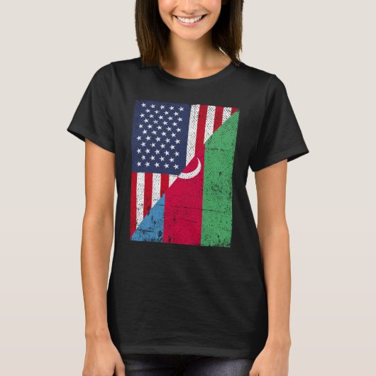 ハーフ米国国旗ハーフ・アゼルバイジャン国旗アメリカ・アゼルバ Tシャツ (正面)