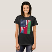 ハーフ米国国旗ハーフ・アゼルバイジャン国旗アメリカ・アゼルバ Tシャツ (正面フル)