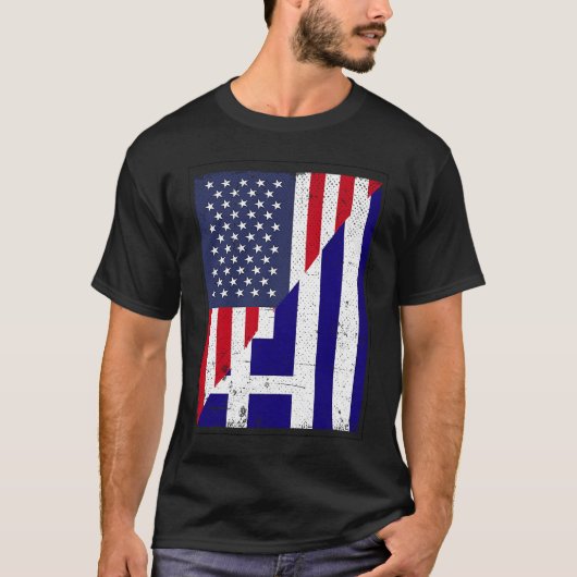 ハーフ米国国旗ハーフ・ギリシャ国旗アメリカ・ギリシャ Tシャツ (正面)