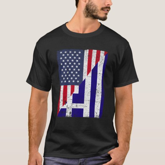 ハーフ米国国旗ハーフ・ギリシャ国旗アメリカ・ギリシャ Tシャツ (正面)