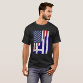 ハーフ米国国旗ハーフ・ギリシャ国旗アメリカ・ギリシャ Tシャツ (正面フル)