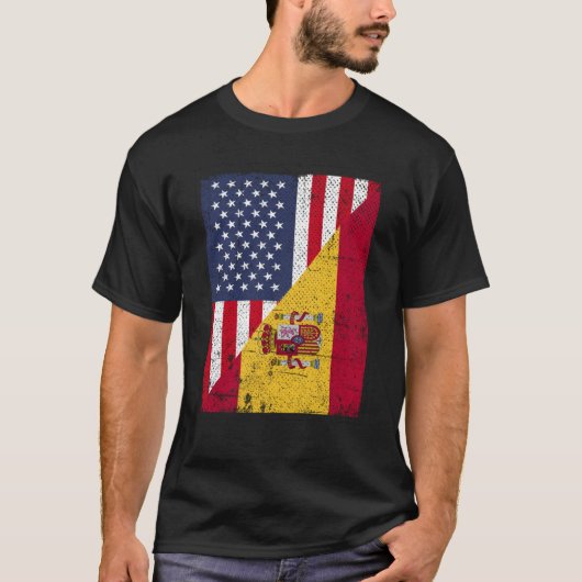 ハーフ米国国旗ハーフ・スペイン国旗アメリカスペインの Tシャツ (正面)
