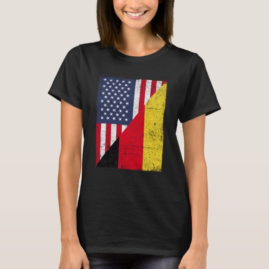 ハーフ米国国旗ハーフ・ドイツ国旗アメリカ・ドイツ Tシャツ (正面)