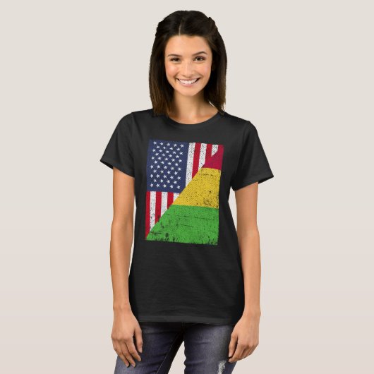 ハーフ米国国旗ハーフ・マリ国旗アメリカ・マリ Tシャツ (正面フル)