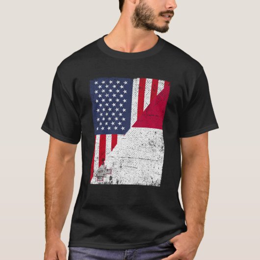 ハーフ米国国旗ハーフ・マルタ国旗アメリカマルチーズ Tシャツ (正面)