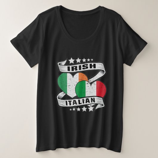 ハーフ・アイリッシュイタリアン・ハーフイタリアンアイリッシュ国旗 プラスサイズTシャツ (デザイン正面)
