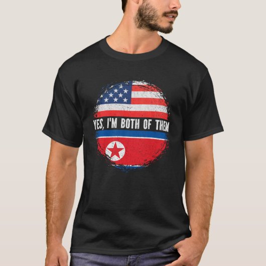 ハーフ・アメリカン半北朝鮮アメリカ国旗 Tシャツ (正面)