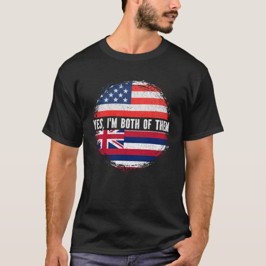 ハーフ・アメリカン・ハーフハワイアンアメリカ国旗ハワイ Tシャツ (正面)