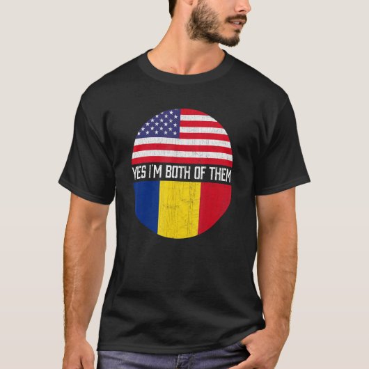 ハーフ・アメリカン・ハーフルーマニア米国国旗Herita家 Tシャツ (正面)