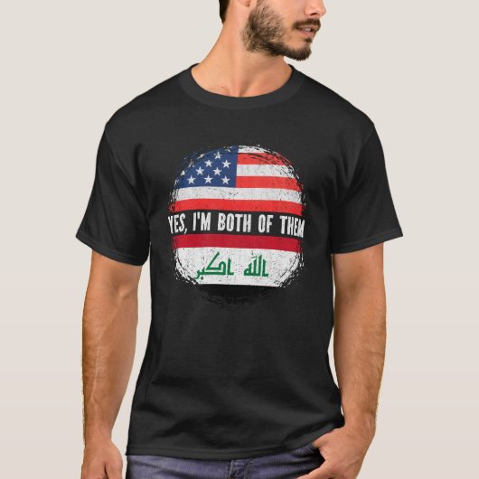 ハーフ・アメリカン・ハーフ・イラク米国国旗のイラク伝統 Tシャツ (正面)