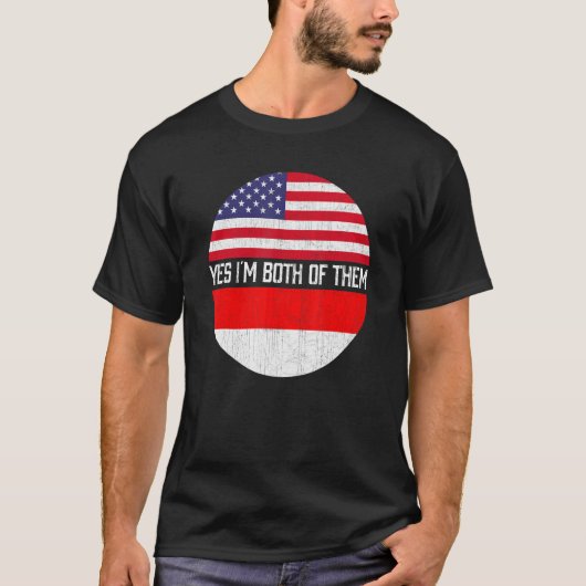 ハーフ・アメリカン・ハーフ・インドネシア米国国旗の家族ヘリ Tシャツ (正面)