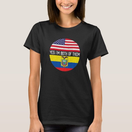ハーフ・アメリカン・ハーフ・エクアドル米国国旗の家族ヘリ Tシャツ (正面)