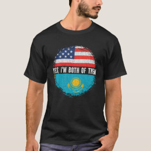 ハーフ・アメリカン・ハーフ・カザフ米国国旗カザフスタン Tシャツ