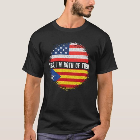 ハーフ・アメリカン・ハーフ・カタルーニャUSA国旗カタルーニャ Tシャツ (正面)