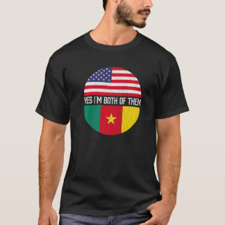 ハーフ・アメリカン・ハーフ・カメルーン米国国旗の家族彼女 Tシャツ