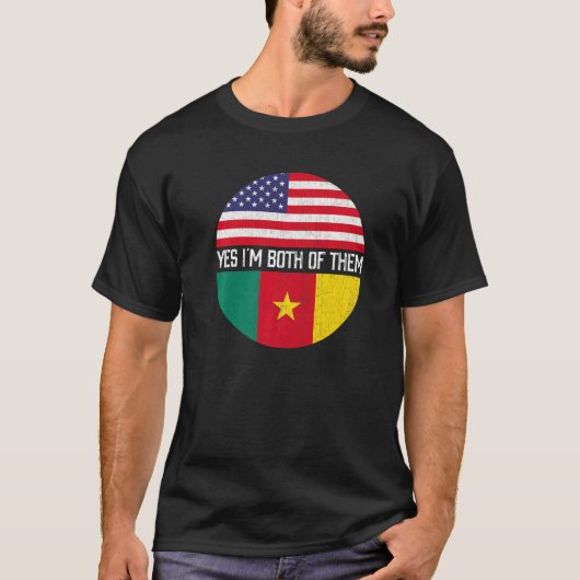 ハーフ・アメリカン・ハーフ・カメルーン米国国旗の家族彼女 Tシャツ (正面)