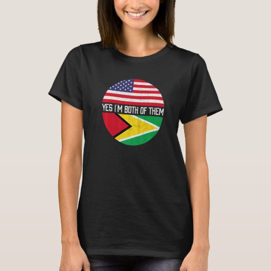ハーフ・アメリカン・ハーフ・ガイアナ・アメリカ国旗の家族ヘリタ Tシャツ (正面)