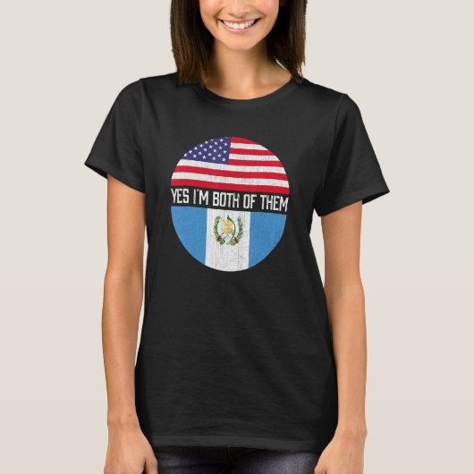 ハーフ・アメリカン・ハーフ・グアテマラ米国国旗の家族ヘリ Tシャツ (正面)