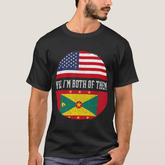 ハーフ・アメリカン・ハーフ・グレナディアン米国国旗グレナダ・ヘリ Tシャツ (正面)