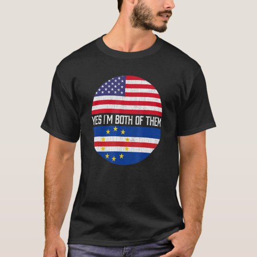 ハーフ・アメリカン・ハーフ・ケープヴェルディーン米国国旗の家族He Tシャツ (正面)