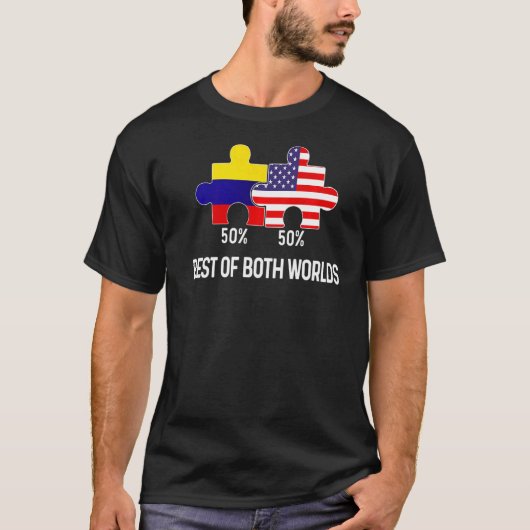 ハーフ・アメリカン・ハーフ・コロンビア国旗の組み合わせマップ・コル Tシャツ (正面)