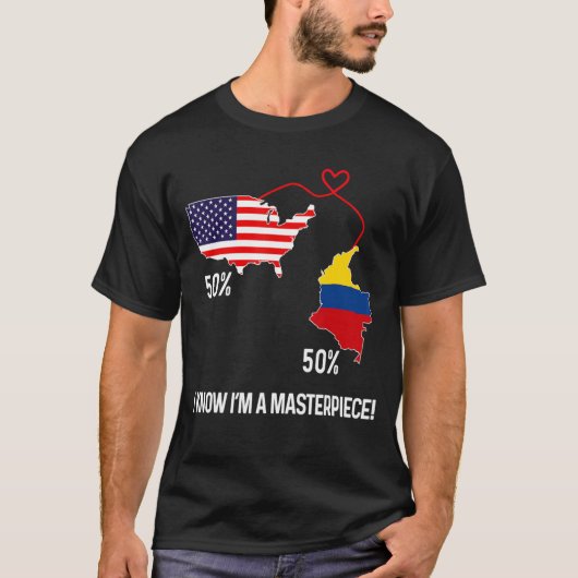 ハーフ・アメリカン・ハーフ・コロンビア国旗の組み合わせマップ・コル Tシャツ (正面)
