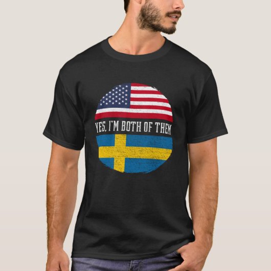 ハーフ・アメリカン・ハーフ・スウェーデンUSA国旗スウェーデン遺産 Tシャツ (正面)