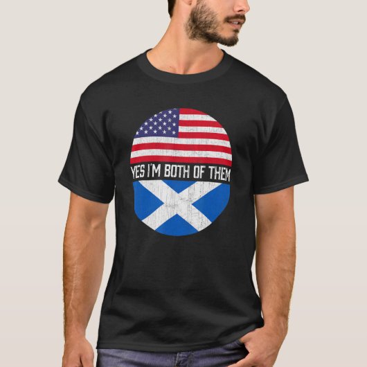 ハーフ・アメリカン・ハーフ・スコットランド・アメリカ国旗の家族Herita Tシャツ (正面)