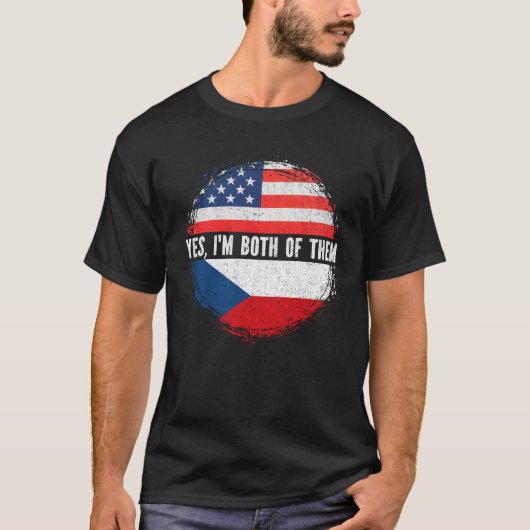 ハーフ・アメリカン・ハーフ・チェコ米国国旗 Tシャツ (正面)