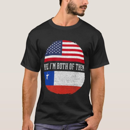 ハーフ・アメリカン・ハーフ・チリUSA国旗チリ伝統 Tシャツ (正面)