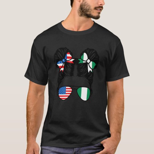 ハーフ・アメリカン・ハーフ・ナイジェリア・ガールUSAナイジェリア国旗 Tシャツ (正面)