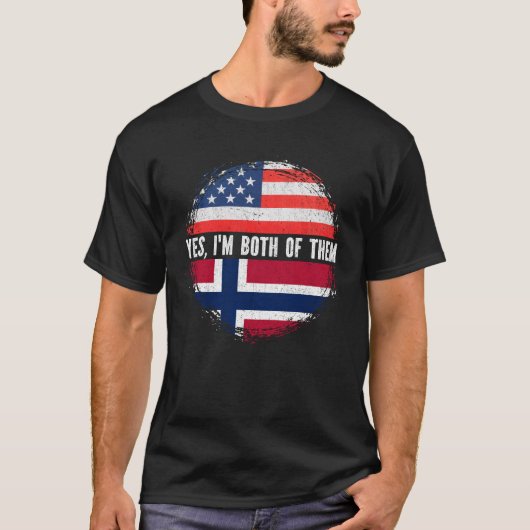 ハーフ・アメリカン・ハーフ・ノルウェーUSA国旗 Tシャツ (正面)