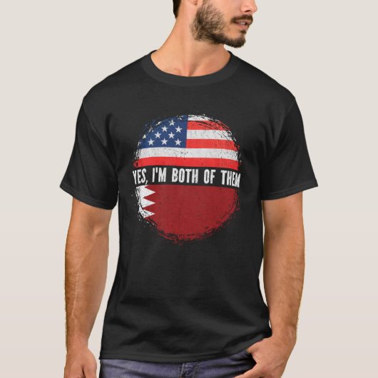 ハーフ・アメリカン・ハーフ・バーレーン米国国旗 Tシャツ (正面)