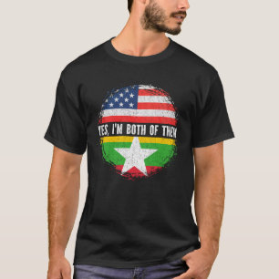 ハーフ・アメリカン・ハーフ・ビルマ米州旗ミャンマー Tシャツ