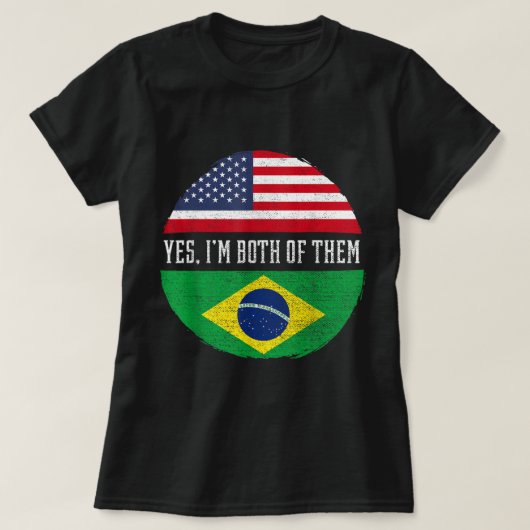ハーフ・アメリカン・ハーフ・ブラジル米国国旗ブラジル・ヘリット Tシャツ (デザイン正面)