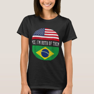 ハーフ・アメリカン・ハーフ・ブラジル米国国旗ブラジル・ヘリット Tシャツ