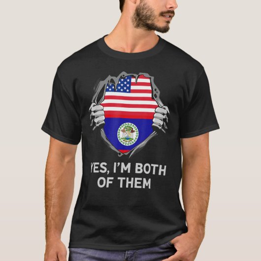 ハーフ・アメリカン・ハーフ・ベリーズUSAベリーズ国旗Mens W Tシャツ (正面)