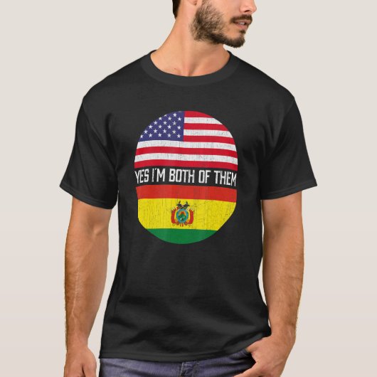 ハーフ・アメリカン・ハーフ・ボリビア米国国旗Herita家 Tシャツ (正面)