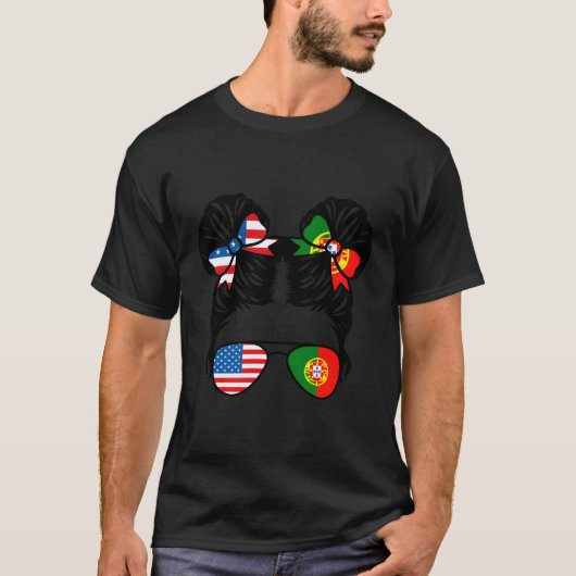 ハーフ・アメリカン・ハーフ・ポルトガル語アメリカ・ポルトガル国旗Pa Tシャツ (正面)