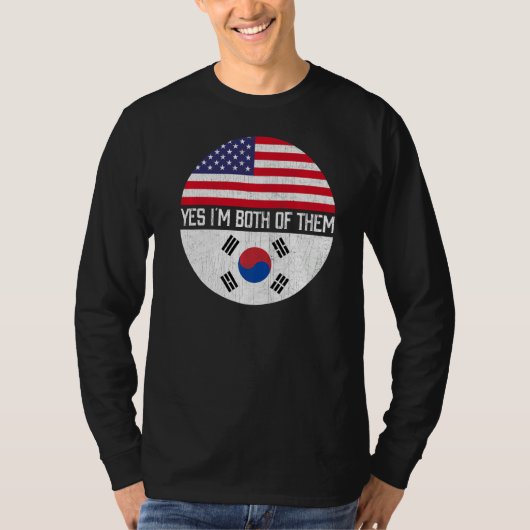 ハーフ・アメリカ半韓国米国国旗の家族He Tシャツ (正面)