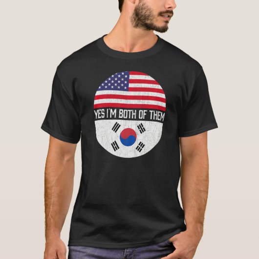 ハーフ・アメリカ半韓国米国国旗の家族He Tシャツ (正面)